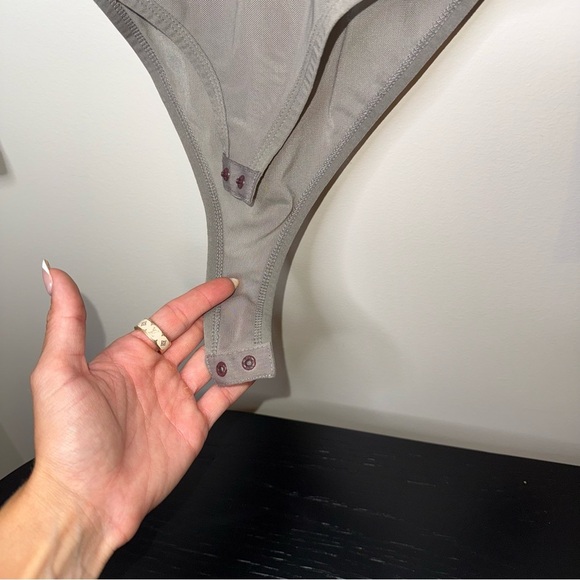 Zara Khaki Mesh Knit Long Sleeve Bodysuit - Picture 7 of 9